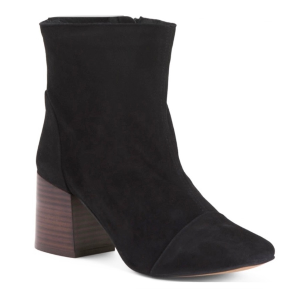 ERAM suede block heel square toe black booties women Size 38/ 7.5US